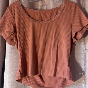 SHEIN Lace Trim Rib Knit Tee